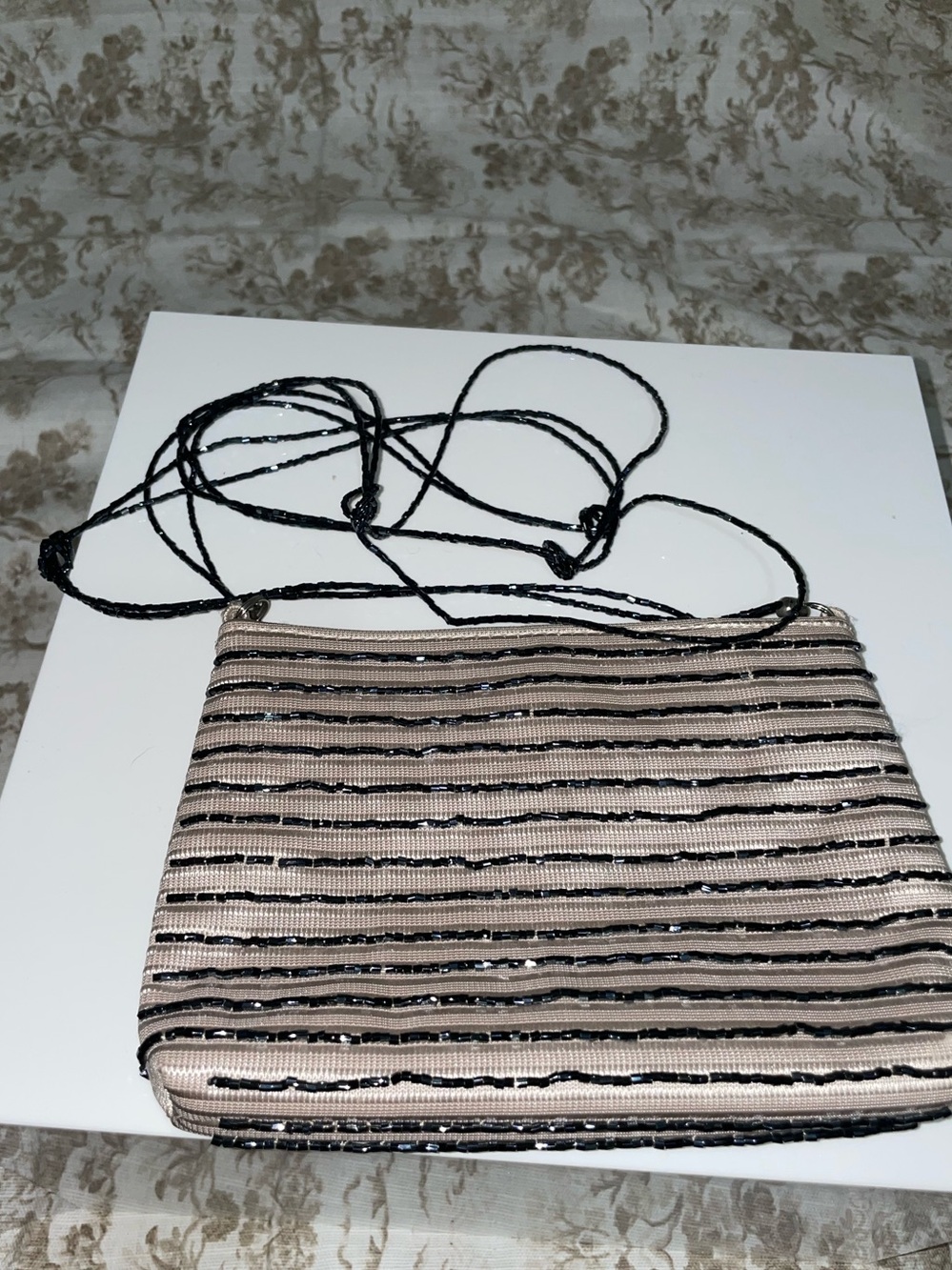 Liz Claiborne cream and Black Sequin Stripe Mini Crossbody